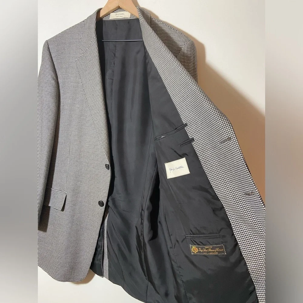 John W Nordstrom 100% Cashmere Loro Piana Blazer Black White 44 Regular